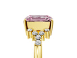 Yellow gold Fancy Pink Emerald Cut Diamond Ring with Side Stones and Four-Prong Setting_103