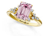 Yellow gold Fancy Pink Emerald Cut Diamond Ring with Side Stones and Four-Prong Setting_99