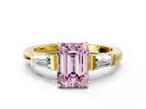 Yellow gold Fancy Pink Emerald  Cut Diamond Ring with Tapered Baguette Side Stones in Four-Prong Setting_3