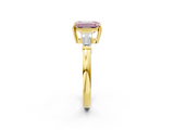 Yellow gold Fancy Pink Emerald  Cut Diamond Ring with Tapered Baguette Side Stones in Four-Prong Setting_5