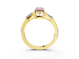 Yellow gold Fancy Pink Emerald  Cut Diamond Ring with Tapered Baguette Side Stones in Four-Prong Setting_6