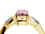 Yellow gold Fancy Pink Emerald  Cut Diamond Ring with Tapered Baguette Side Stones in Four-Prong Setting_7