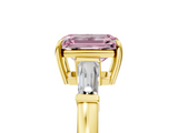 Yellow gold Fancy Pink Emerald  Cut Diamond Ring with Tapered Baguette Side Stones in Four-Prong Setting_8