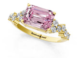 Yellow gold Fancy Pink Emerald Cut Diamond Scattered Round Accent Ring with Prong Setting_13