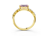 Yellow gold Fancy Pink Emerald Cut Diamond Scattered Round Accent Ring with Prong Setting_15