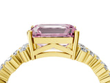 Yellow gold Fancy Pink Emerald Cut Diamond Scattered Round Accent Ring with Prong Setting_16