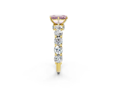 Yellow gold Fancy Pink Emerald Cut Diamond Side Stone Engagement Ring with Four-Prong Setting_26