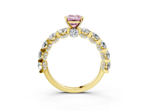 Yellow gold Fancy Pink Emerald Cut Diamond Side Stone Engagement Ring with Four-Prong Setting_27