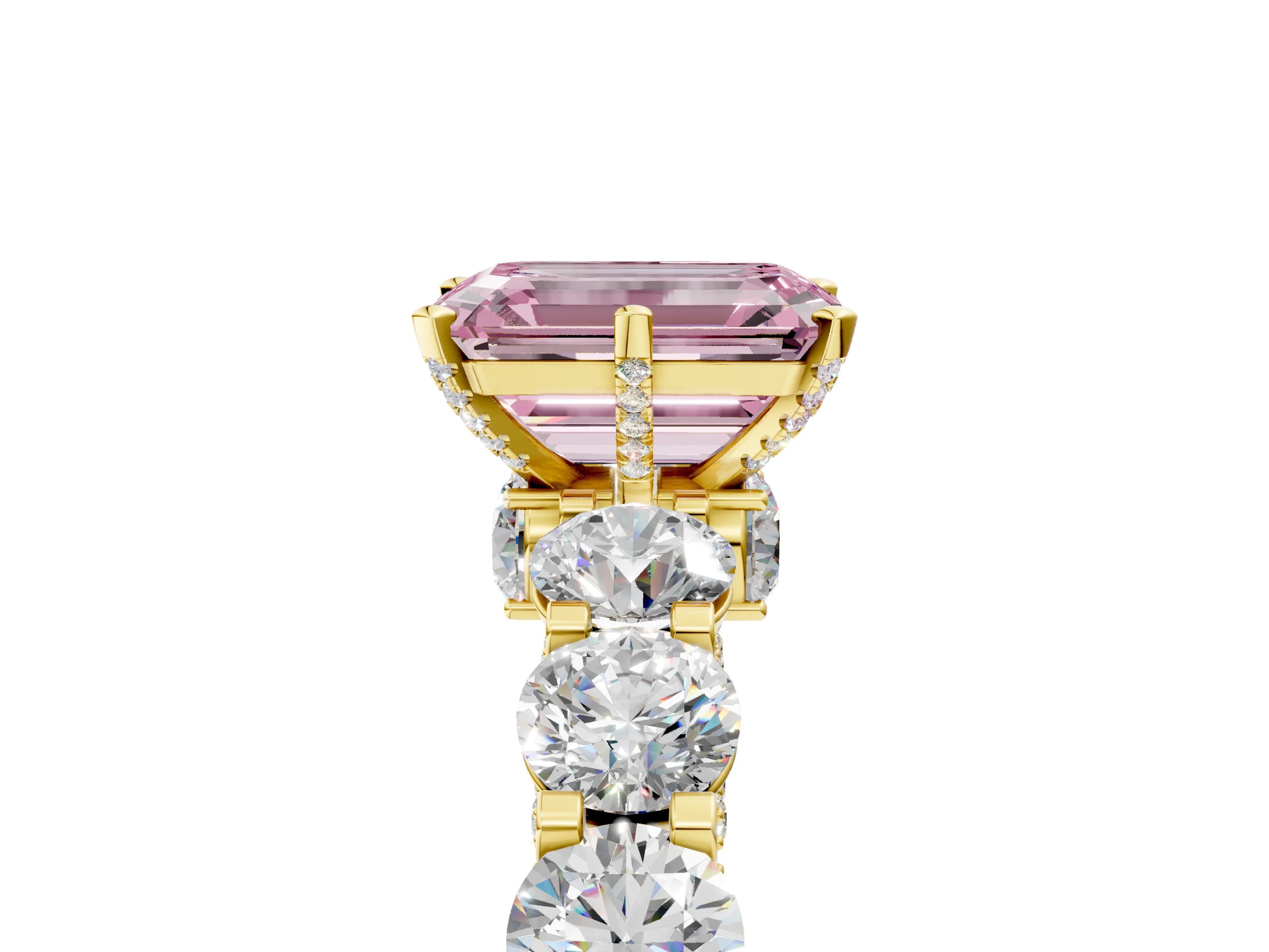 Yellow gold Fancy Pink Emerald Cut Diamond Side Stone Engagement Ring with Four-Prong Setting_29