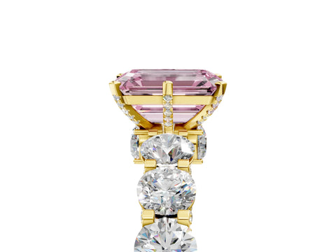 Yellow gold Fancy Pink Emerald Cut Diamond Side Stone Engagement Ring with Four-Prong Setting_29