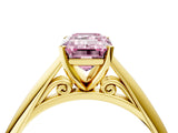 Yellow gold Fancy Pink Emerald Cut Diamond Solitaire Engagement Ring with Cathedral Setting and Four-Prong Mount_115