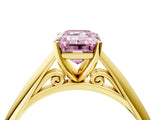 Yellow gold Fancy Pink Emerald Cut Diamond Solitaire Engagement Ring with Cathedral Setting and Four-Prong Mount_82