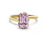 Yellow gold Fancy Pink Emerald Cut Diamond Solitaire Engagement Ring with Four-Prong Setting and Classic Band_20