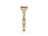 Yellow gold Fancy Pink Emerald Cut Diamond Solitaire Engagement Ring with Twisted Pavé Band and Four-Prong Setting_46
