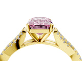 Yellow gold Fancy Pink Emerald Cut Diamond Solitaire Engagement Ring with Twisted Pavé Band and Four-Prong Setting_48
