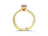 Yellow gold Fancy Pink Emerald Cut Diamond Solitaire Pavé Engagement Ring with Round Band and Prong Setting_52