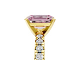 Yellow gold Fancy Pink Emerald Cut Diamond Solitaire Pavé Engagement Ring with Round Band and Prong Setting_54