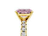 Yellow gold Fancy Pink Emerald Cut Diamond Solitaire Pavé Engagement Ring with Round Band and Prong Setting_60