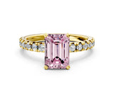 Yellow gold Fancy Pink Emerald Cut Diamond Solitaire Pavé Engagement Ring with Round Band and Prong Setting_67