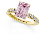 Yellow gold Fancy Pink Emerald Cut Diamond Solitaire Pavé Engagement Ring with Round Band and Prong Setting_68