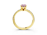 Yellow gold Fancy Pink Emerald Cut Diamond Solitaire Pavé Engagement Ring with Round Band and Prong Setting_70