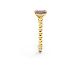 Yellow gold Fancy Pink Emerald Cut Diamond Solitaire Ring with Beaded Band and Prong Setting_312