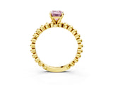 Yellow gold Fancy Pink Emerald Cut Diamond Solitaire Ring with Beaded Band and Prong Setting_313