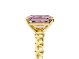 Yellow gold Fancy Pink Emerald Cut Diamond Solitaire Ring with Beaded Band and Prong Setting_315