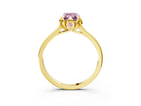 Yellow gold Fancy Pink Emerald Cut Diamond Solitaire Ring with Flower Prong Setting and Classic Band_15