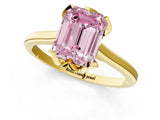 Yellow gold Fancy Pink Emerald Cut Diamond Solitaire Ring with Flower Prong Setting and Classic Band_37