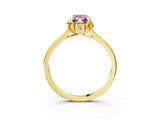 Yellow gold Fancy Pink Emerald Cut Diamond Solitaire Ring with Flower Prong Setting and Classic Band_39