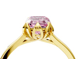 Yellow gold Fancy Pink Emerald Cut Diamond Solitaire Ring with Flower Prong Setting and Classic Band_40
