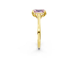Yellow gold Fancy Pink Emerald Cut Diamond Solitaire Ring with Flower Prong Setting and Classic Band_78