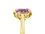 Yellow gold Fancy Pink Emerald Cut Diamond Solitaire Ring with Flower Prong Setting and Classic Band_81