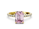 Yellow gold Fancy Pink Emerald Cut Diamond Solitaire Ring with Four-Prong Setting and Pavé Band_3