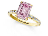 Yellow gold Fancy Pink Emerald Cut Diamond Solitaire Ring with Four-Prong Setting and Pavé Band_4