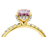 Yellow gold Fancy Pink Emerald Cut Diamond Solitaire Ring with Four-Prong Setting and Pavé Band_7
