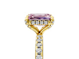 Yellow gold Fancy Pink Emerald Cut Diamond Solitaire Ring with Four-Prong Setting and Pavé Band_8