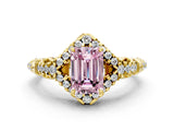 Yellow gold Fancy Pink Emerald Cut Diamond Solitaire Ring with Hidden Halo and Pavé Band_27