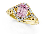 Yellow gold Fancy Pink Emerald Cut Diamond Solitaire Ring with Hidden Halo and Pavé Band_28