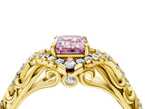 Yellow gold Fancy Pink Emerald Cut Diamond Solitaire Ring with Hidden Halo and Pavé Band_31