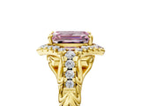 Yellow gold Fancy Pink Emerald Cut Diamond Solitaire Ring with Hidden Halo and Pavé Band_32