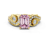 Yellow gold Fancy Pink Emerald Cut Diamond Solitaire Ring with Milgrain Pavé Band and Four-Prong Setting_167
