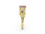 Yellow gold Fancy Pink Emerald Cut Diamond Solitaire Ring with Milgrain Pavé Band and Four-Prong Setting_169