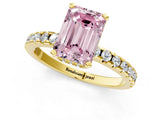 Yellow gold Fancy Pink Emerald Cut Diamond Solitaire Ring with Pavé Band and Four-Prong Setting_45