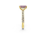 Yellow gold Fancy Pink Emerald Cut Diamond Solitaire Ring with Pavé Band and Four-Prong Setting_46