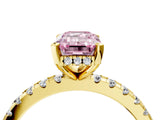 Yellow gold Fancy Pink Emerald Cut Diamond Solitaire Ring with Pavé Band and Four-Prong Setting_48