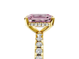 Yellow gold Fancy Pink Emerald Cut Diamond Solitaire Ring with Pavé Band and Four-Prong Setting_49
