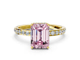 Yellow gold Fancy Pink Emerald Cut Diamond Solitaire Ring with Pavé Band and Hidden Halo_20