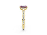 Yellow gold Fancy Pink Emerald Cut Diamond Solitaire Ring with Pavé Band and Hidden Halo_22